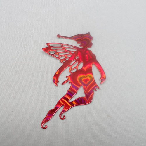 N°1325 un "lutin  papillon" n°3    en papier rouge métallisé  hologramme découpage fin