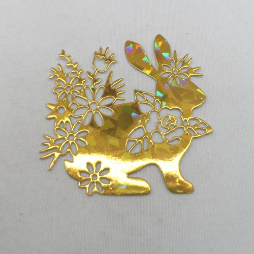 N°1335  lapin  avec fleurs en papier doré hologramme  découpage