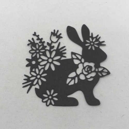N°1335  lapin  avec fleurs en papier noir  découpage