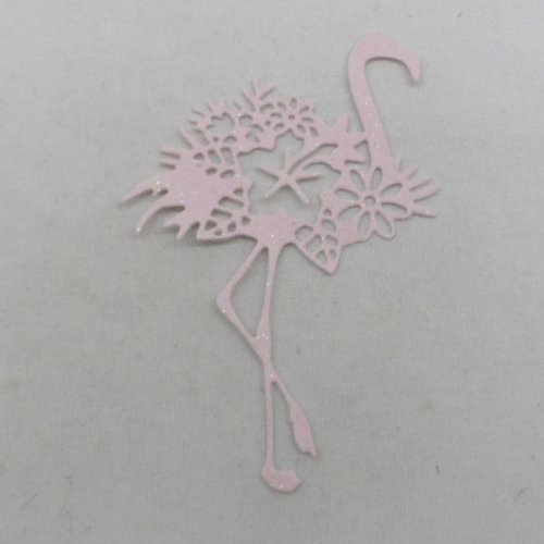 N°1336   joli flamant  avec une fleur   en papier tapisserie rose à paillette