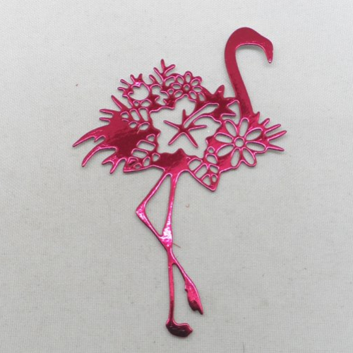 N°1336   joli flamant  avec une fleur   en papier métallisé fuchsia