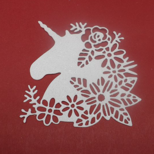 N°1328 tête de  licorne avec des fleurs en papier tapisserie rose paillette