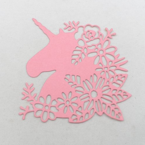 N°1328 tête de  licorne avec des fleurs en papier rose