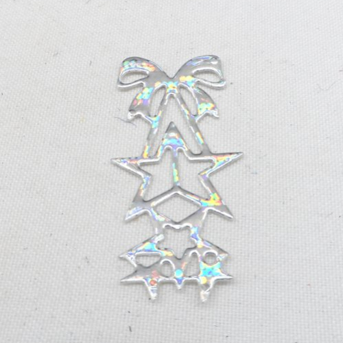 N°881  décoration de noël  nœud et étoiles en papier  argenté n°4 hologramme  découpage  fin