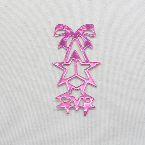 N°881  décoration de noël  nœud et étoiles en papier métallisé fuchsia  hologramme  découpage  fin