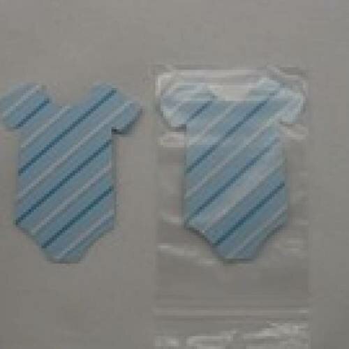 N°20 lot de 5 petits bodys en papier  fond bleu à rayure bleues et blanches et des paillettes  pour  embellissement 