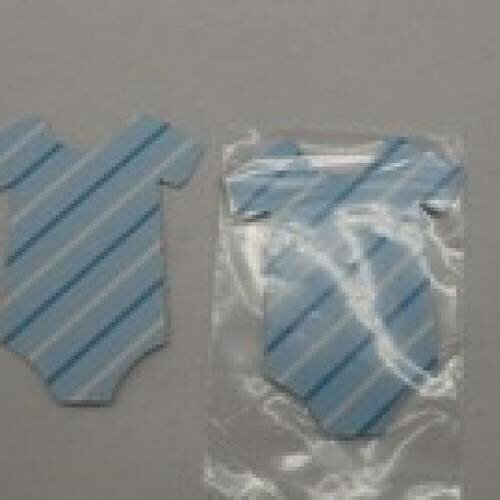 N°20 lot de 5 petits bodys en papier   fond bleu à rayure bleues et blanches  pour  embellissement 