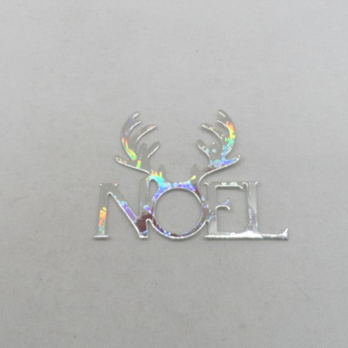 N°1343 mot  noel   en papier argenté  métallisé hologramme  avec des cornes de renne  découpage fin