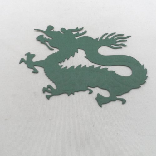 N°899  d'un dragon  en papier vert foncé découpage  fin et gaufrage