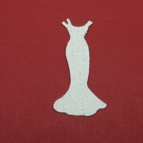N°957 b petite robe  simple  en papier tapisserie blanc à paillette n°3 découpage fin