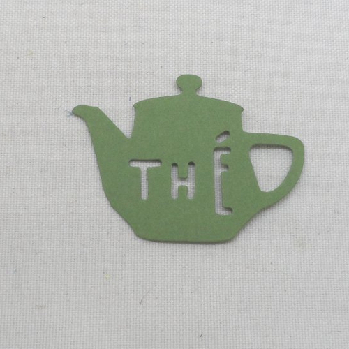 N°329 petite théière thé   en papier vert kaki a découpage