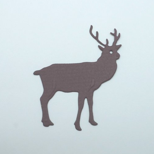 N°1357 un renne  en papier marron foncé "bordeaux"  découpe et gaufrage
