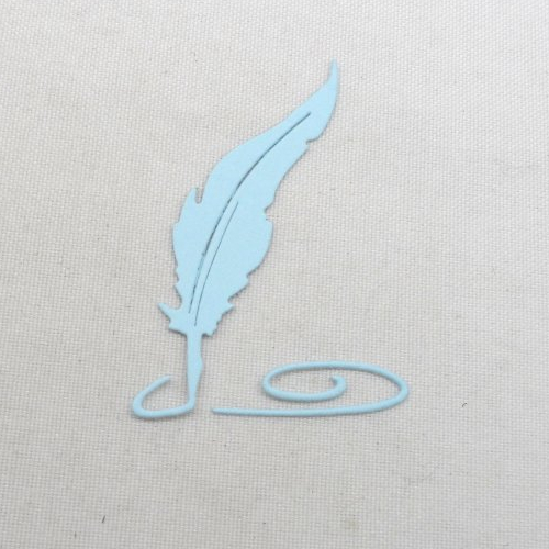 N°1363  plume "d'écriture" en deux morceaux   en papier  bleu ciel  découpage