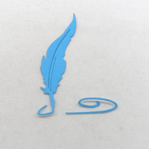 N°1363  plume "d'écriture" en deux morceaux   en papier  bleu turquoise découpage