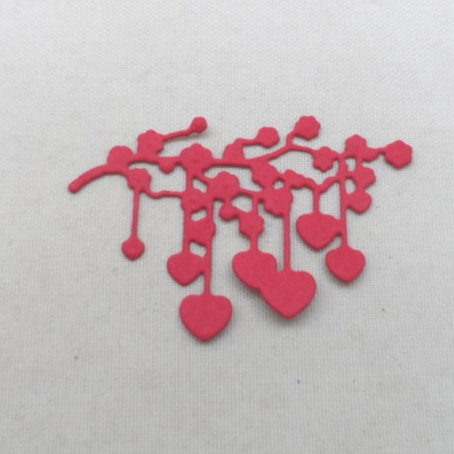 N°1380  d'une branche de fleurs et cœurs  en papier rouge b découpage fin et gaufrage