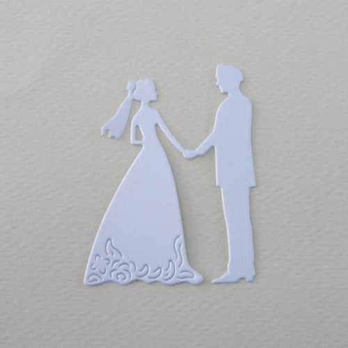 N°590  d'un couple de mariés   en papier  blanc irisé a   embellissement