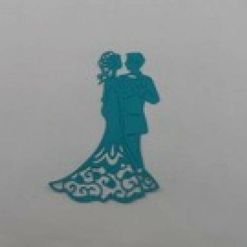 N°21  d'un couple thème mariage  en papier bleu turquoise   découpage fin