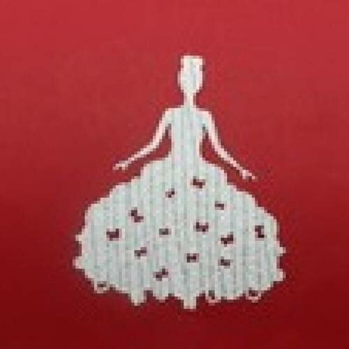 N°22  d'une belle robe en papier tapisserie  fond  blanc à rayure gris à paillette "aux papillons"  découpage fin et gaufrage