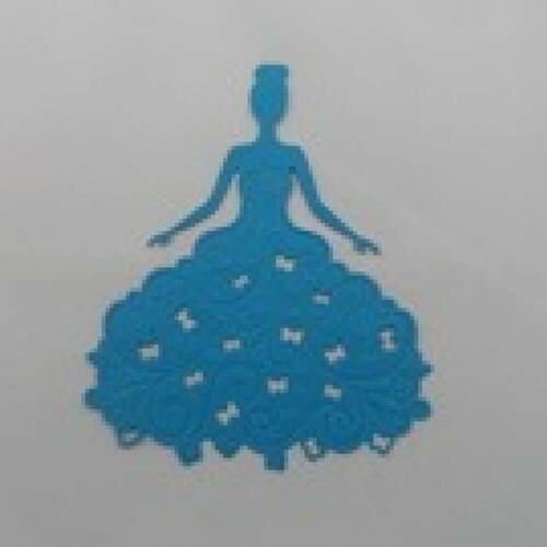N°22  d'une belle robe en papier  bleu turquoise foncé   "aux papillons"  découpage fin et gaufrage