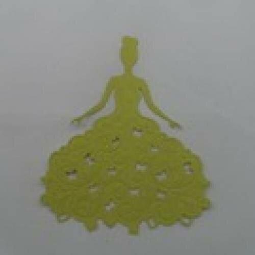 N°22  d'une belle robe en papier  tapisserie verte pomme à paillette  "aux papillons"  découpage fin et gaufrage