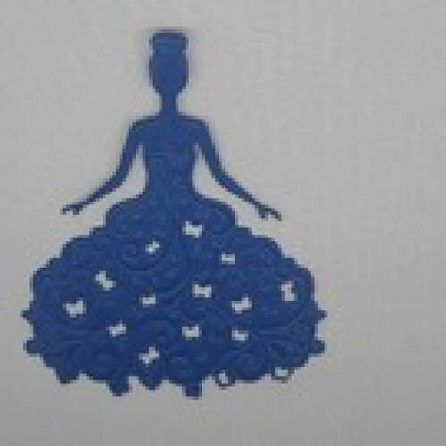 N°22  d'une belle robe en papier  bleu marine "aux papillons"  découpage fin et gaufrage