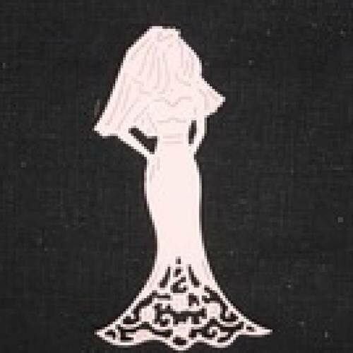 N°23  d'une femme en robe de mariée en papier rose  découpage fin
