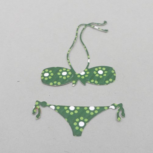 N°1423   maillot de bain  2 pièces  en papier  fond vert à fleurs  découpage  fin
