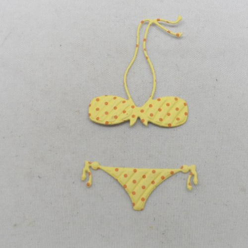 N°1423   maillot de bain  2 pièces  en papier  fond  jaune  à pois rouge découpage  fin