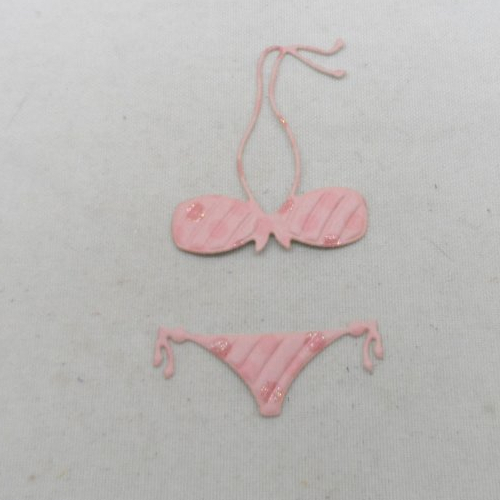 N°1423   maillot de bain  2 pièces  en papier  fond rose  à pois   découpage  fin