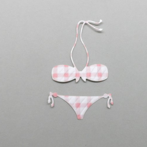 N°1423   maillot de bain  2 pièces  en papier vichy rose et blanc   découpage  fin