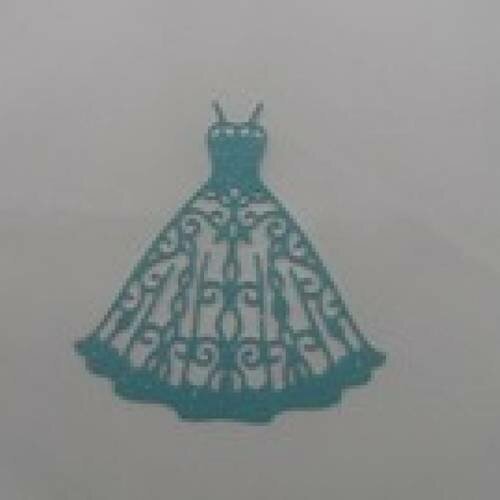 N°26 d'une petite robe à bretelle en papier tapisserie bleue  turquoise à paillette    découpage fin