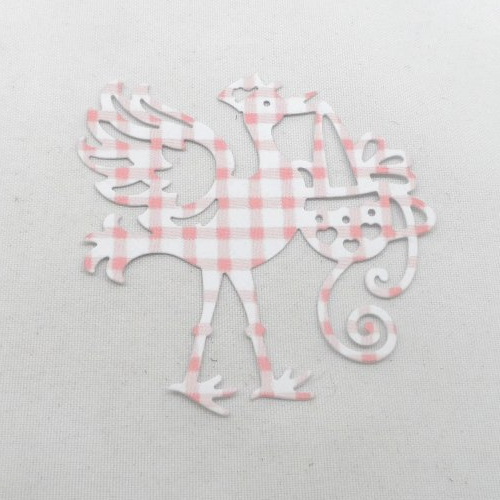 N°10 de la cigogne "factrice" qui annonce la naissance d'un bébé en papier vichy  rose et blanc