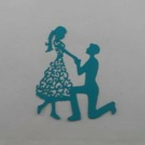 N°27 d'un couple en papier bleu turquoise   demande en mariage découpage fin