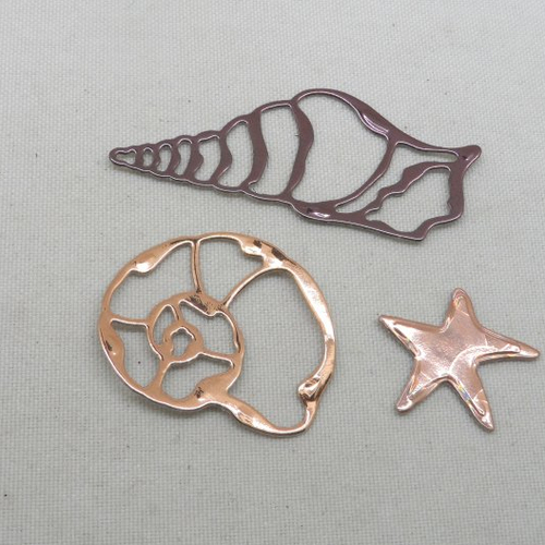 N°1444  lot de 2 coquillages + étoile de mer en papier métallisé "bronze" découpage  fin