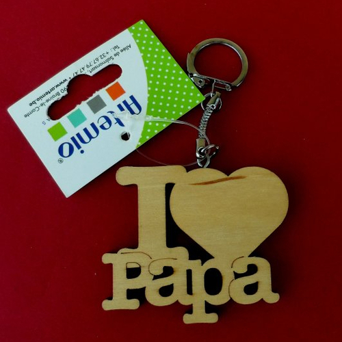 N°1289 porte clé "i love "cœur"  papa en bois pour être décoré