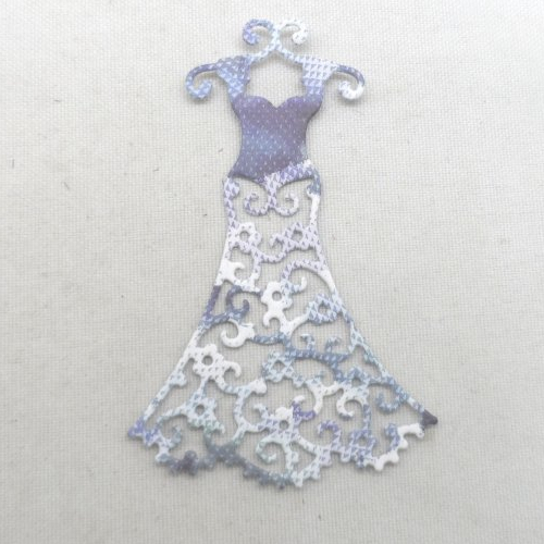 N°137 petite robe sur cintre  en papier  violet  blanc découpage fin