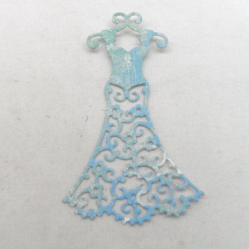 N°137 petite robe sur cintre  en papier à nuances bleu vert ocre  blanc découpage fin