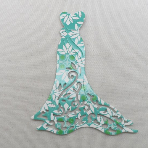 N°25 d'une petite robe élégante en papier fond vert à fleurs blanches "double face"
