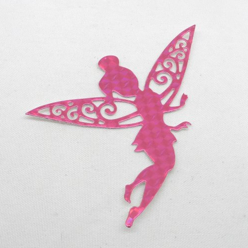 N°851 fée clochette  "en vol"  en papier  fuchsia rose métallisé à hologramme  découpage
