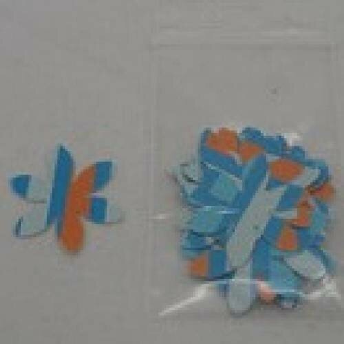 N°40 lot de 25 petites fleurs en papier à rayure bleu orange   embellissement découpe