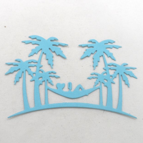 N°670 décors de vacances avec palmiers hamac personnage en train de lire en papier
