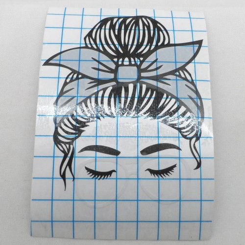 N°1457 "sticker"  tête de femme chignon foulard lunette en vinyle blanc  découpage