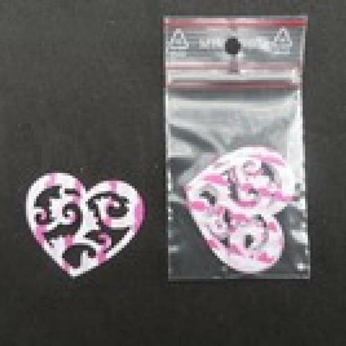 N°42 lot de dix cœurs ajourés en papier  glacé fond blanc motif rose fuchsia