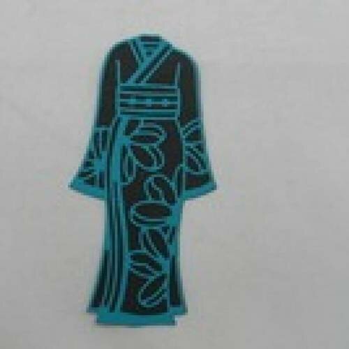 N°51 d'un kimono bi-couleur en papier  bleu vert et fond  noir