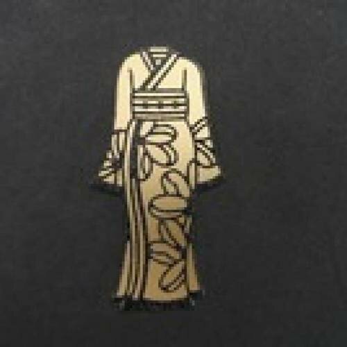 N°51 d'un kimono bi-couleur en papier fond   doré et noir à paillettes