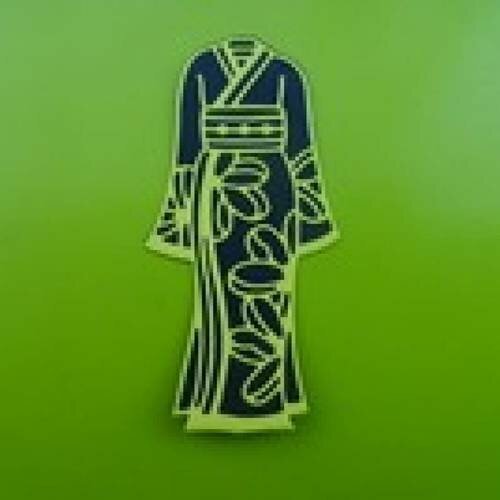 N°51 d'un kimono bi-couleur en papier  fond noir et vert anis 