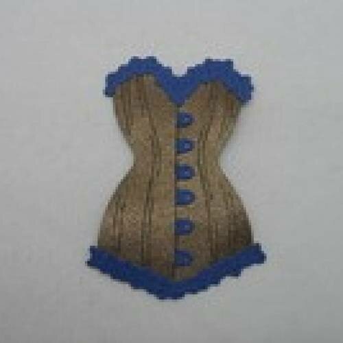 N°52 d'un corset bi-couleur en papier bleu marine dentelle  et cuivré  découpage fin