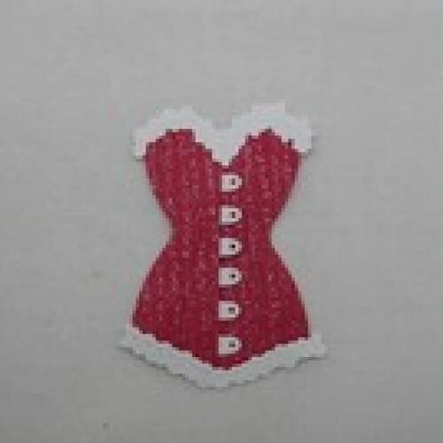 N°52 d'un corset bi-couleur en papier  tapisserie rouge framboise à paillette  et blanc   découpage fin