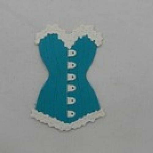 N°52 d'un corset bi-couleur en papier "bleu/ vert"  et blanc à paillette  découpage fin