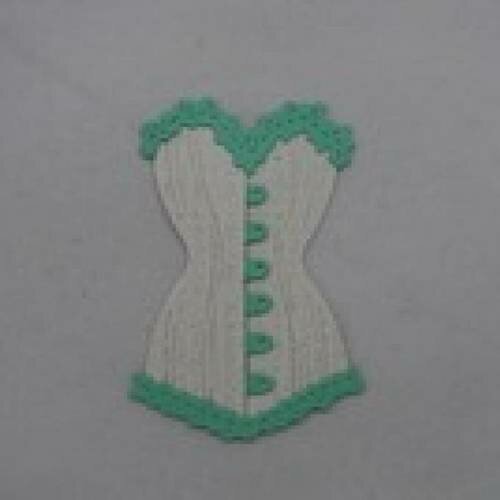 N°52 d'un corset bi-couleur en papier   vert  et  tapisserie blanc à paillette     découpage fin